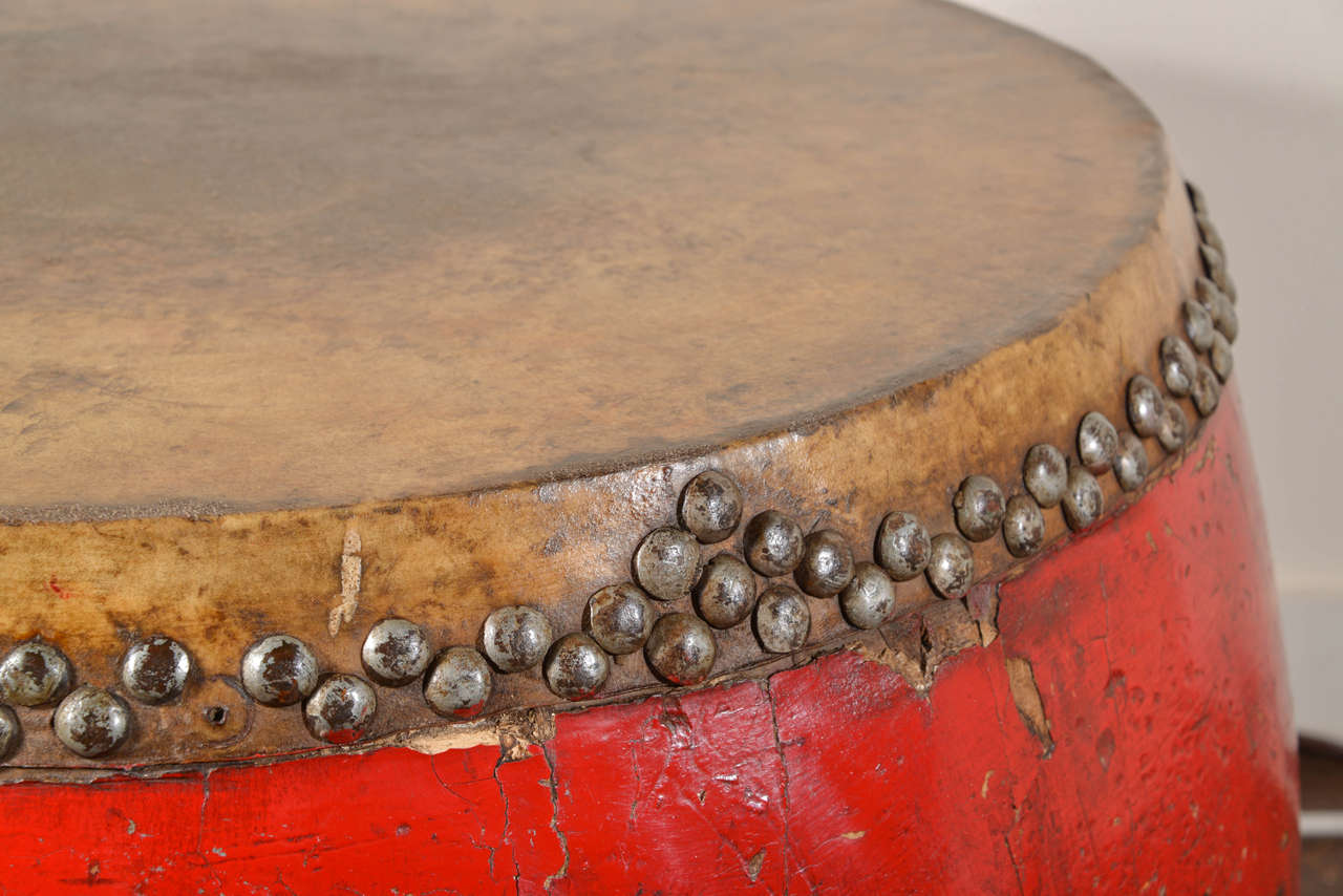 Antique Elm and Leather Ceremonial Drum 3