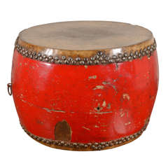 Antique Elm and Leather Ceremonial Drum