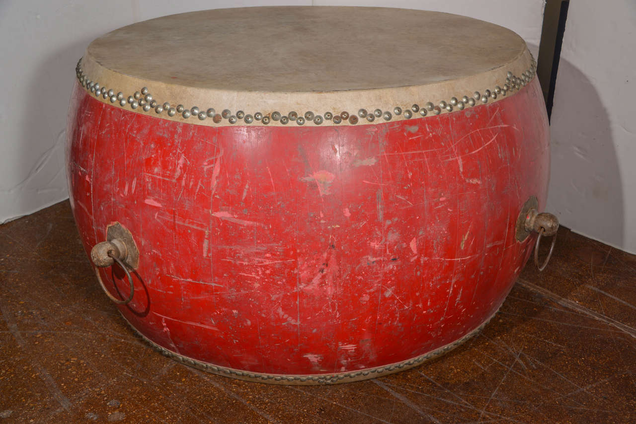 20th Century Chinese Large Ceremonial Drum as Unique Center Table or Dining Table