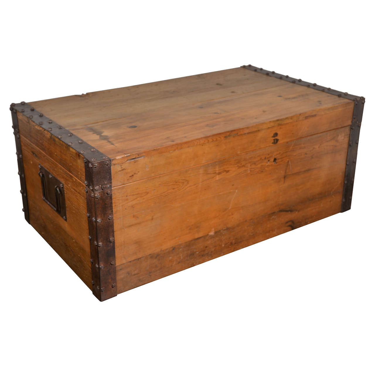 Antique Pine Travel Trunk with Unusual Studded Trim at 1stdibs