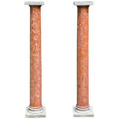 Pair Of Italian Rossa Marble Columns