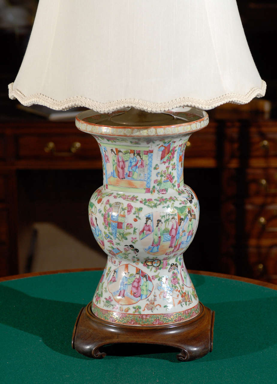 Chinese Export Antique Chinese Rose Mandarin Vase Lamp For Sale