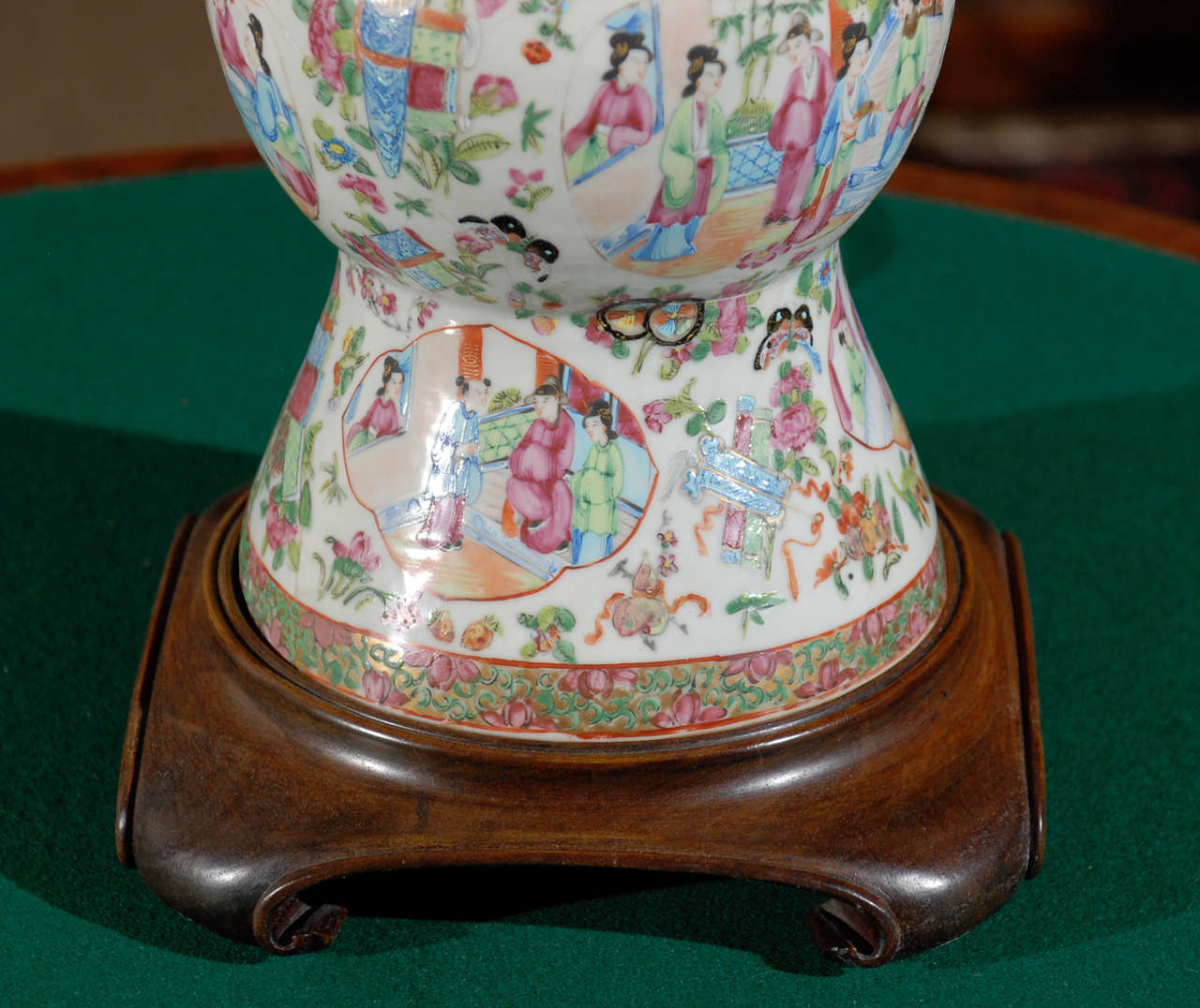 19th Century Antique Chinese Rose Mandarin Vase Lamp For Sale