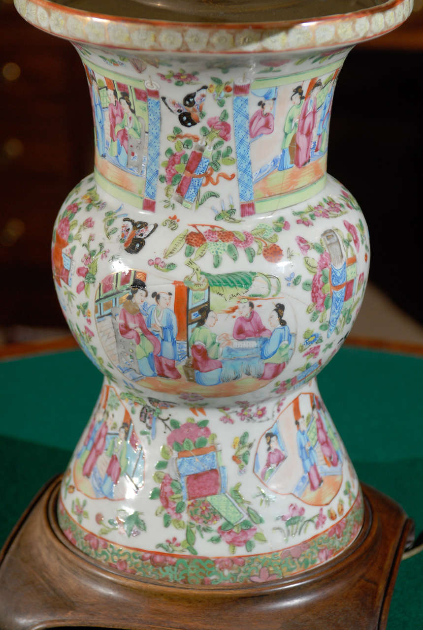 Antique Chinese Rose Mandarin Vase Lamp For Sale 2