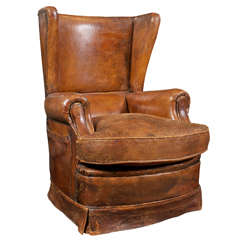 French Art Deco Leather Wing Chair