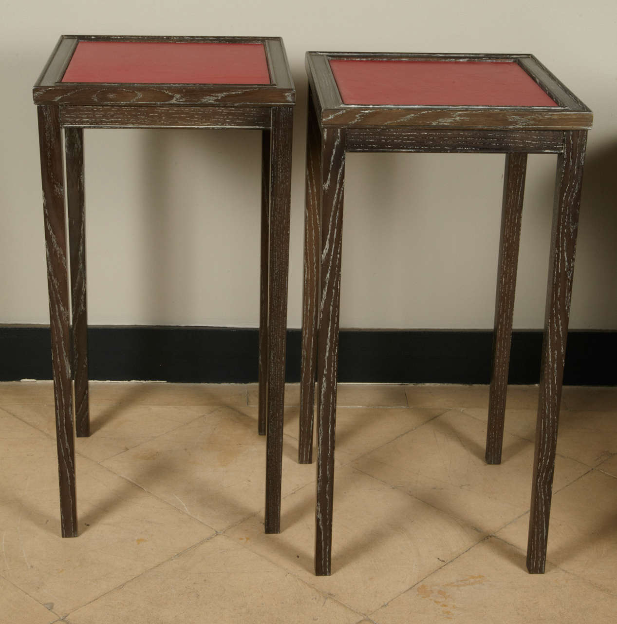 Pair of white-leaded oak with red new leather.
Circa 1950.
In style of Dupré-Lafon.