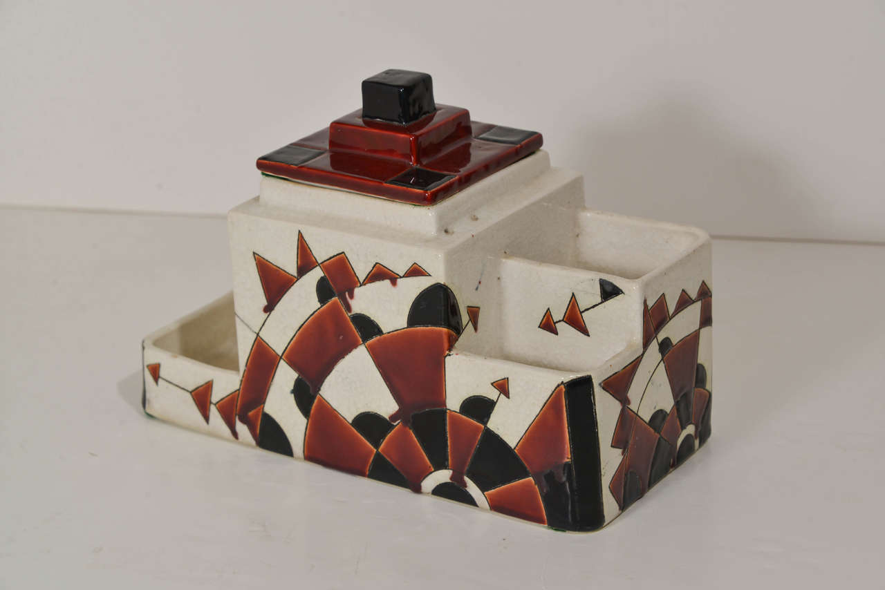 Mid-20th Century Art Deco Boch Freres Charles Catteau Belgian Cubist Keramis Ceramics, Desk Set