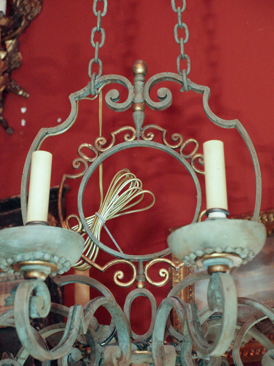 20th Century French  Country Vintage Iron Chandelier
