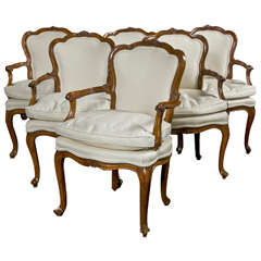 A Set of Six 18th Century Italian Walnut Dining Chairs