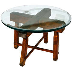 Antique Japanese Cross Side Table With Glass Top