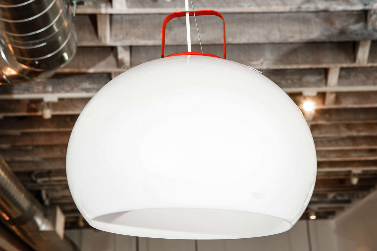 Vintage Italian white and orange plexi dome pendant. Newly rewired.