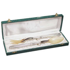 1930s Art Deco Silver Salad Set In Fitted Box