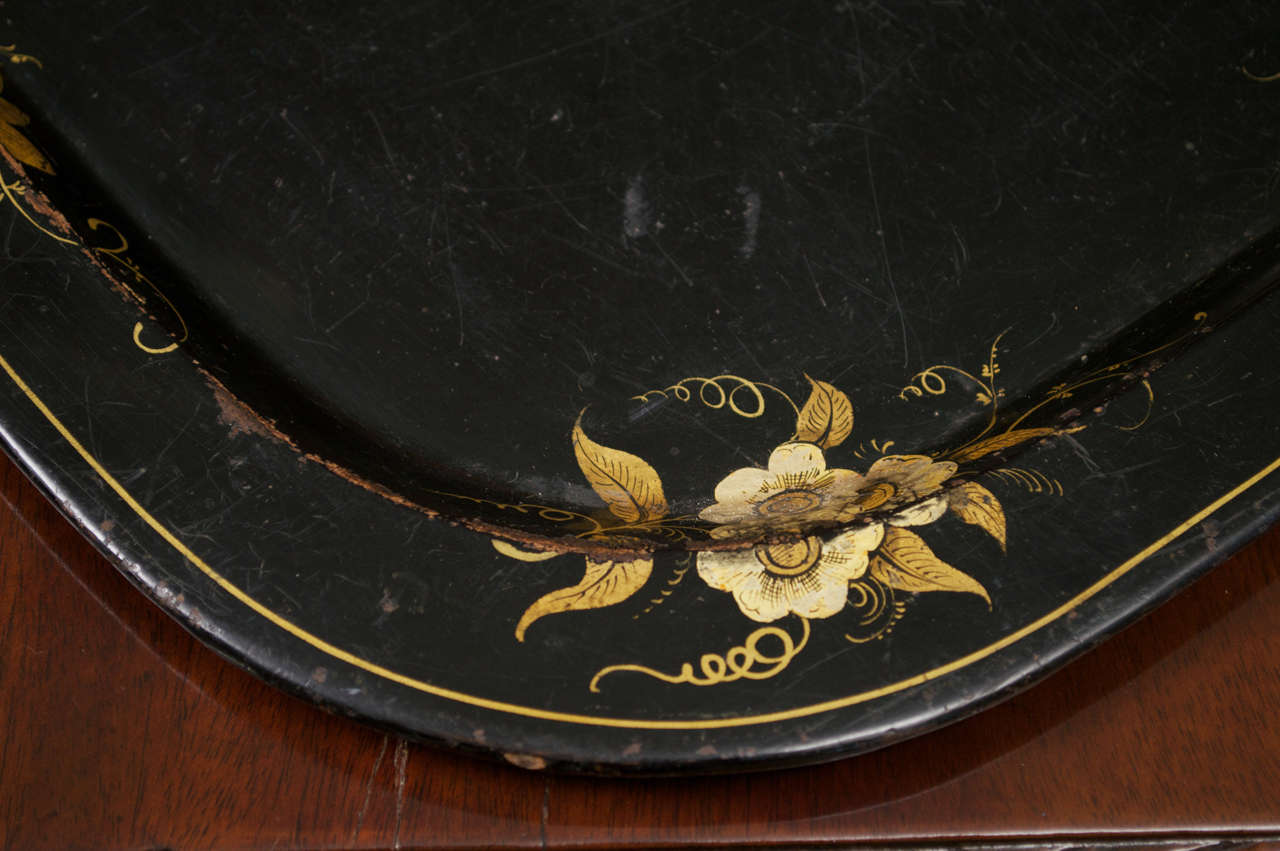 Early Victorian French Parcel Gilt Tôle Tray, 19th Century For Sale
