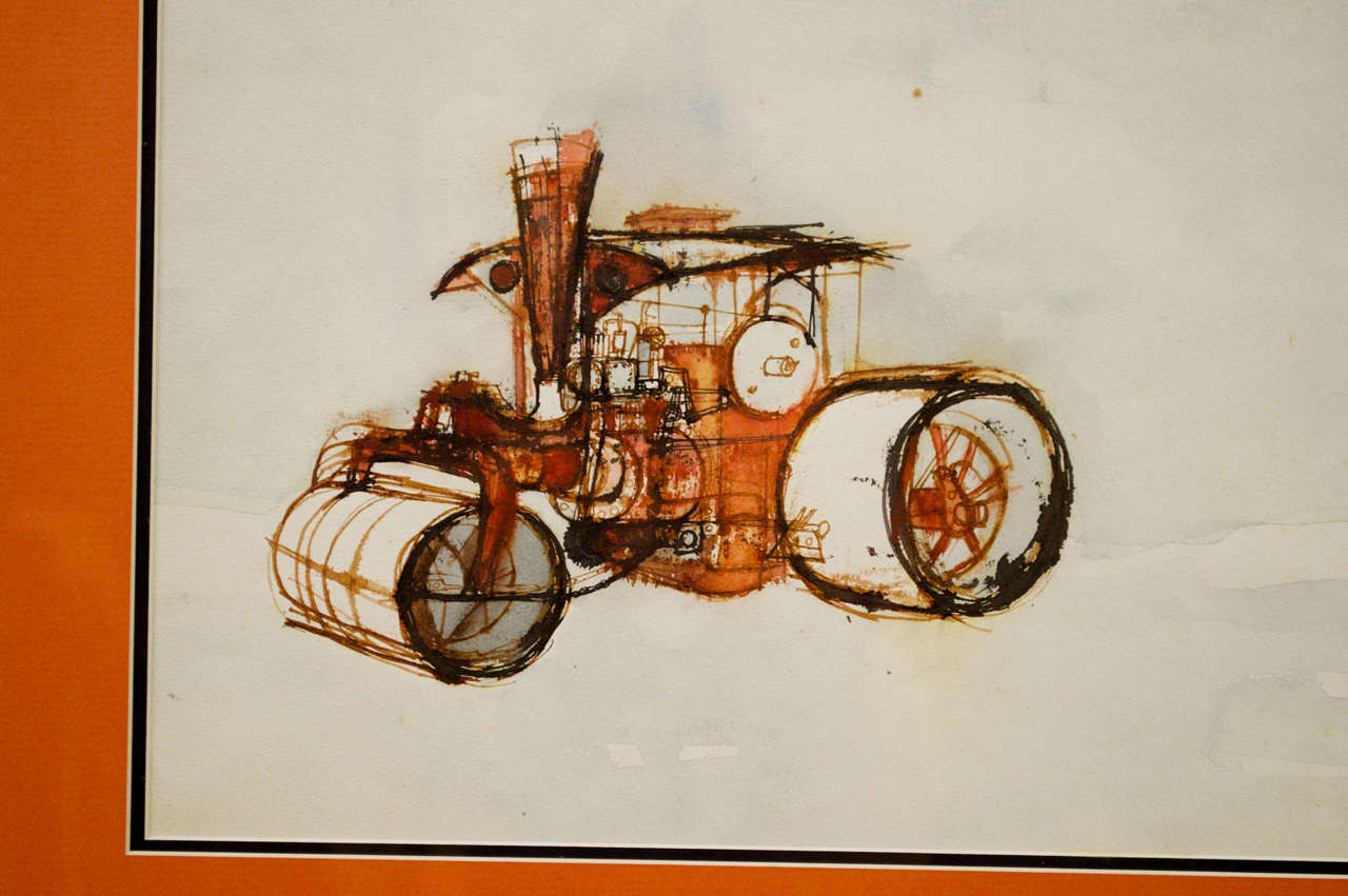Italian Moroni, Steam-roller watercolor For Sale