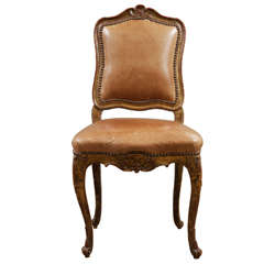 18th c. Painted, Parcel Gilt Leather Side Chair