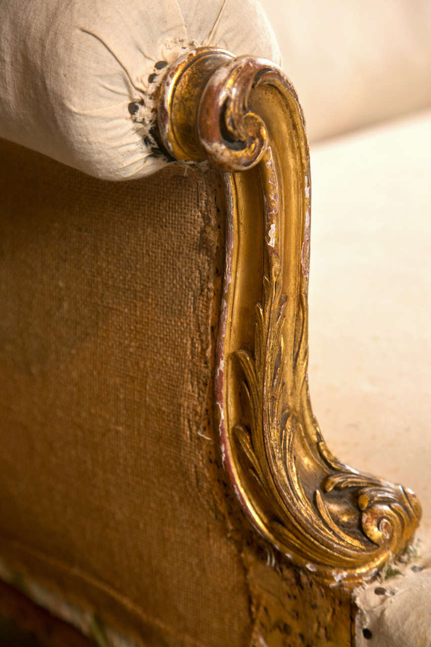French Carved Giltwood Sofa with Scroll Arms and Cabriole Legs 1