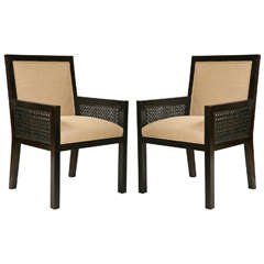 Pair of John Widdicomb Wood Chairs with Caned Sides