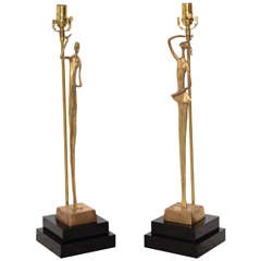 Pair of Brass Sculpture Table Lamps