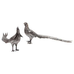 Pair of Silver Plated Pheasans