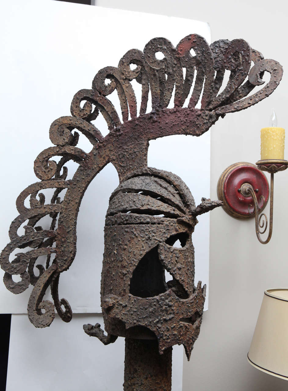 Unknown Iron Trojan Sculpture on Pedestal For Sale