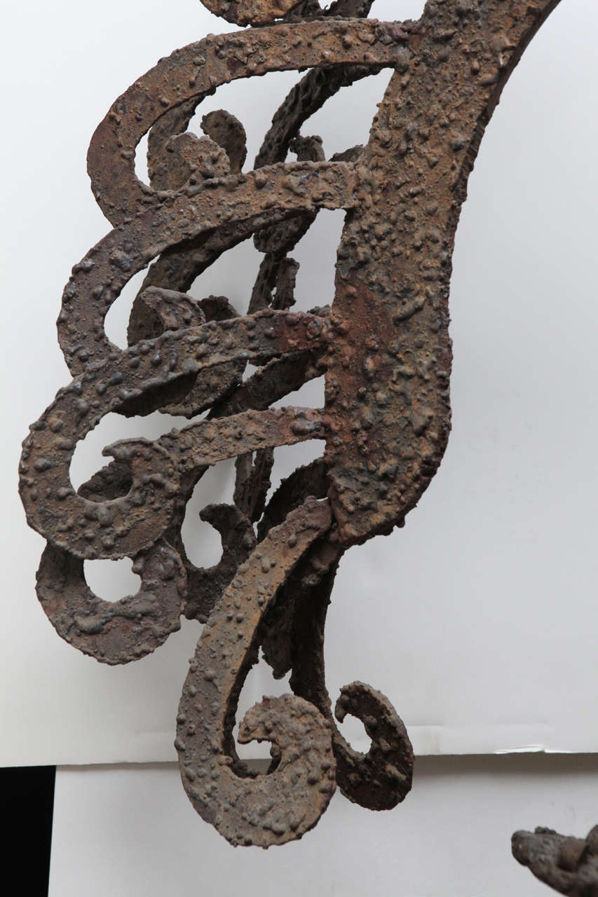 Iron Trojan Sculpture on Pedestal In Distressed Condition For Sale In Los Angeles, CA