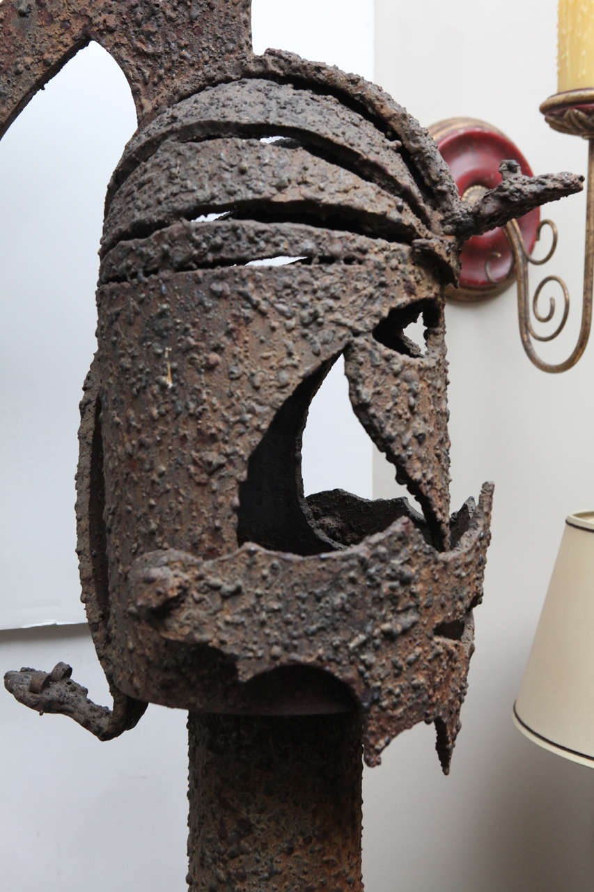 20th Century Iron Trojan Sculpture on Pedestal For Sale
