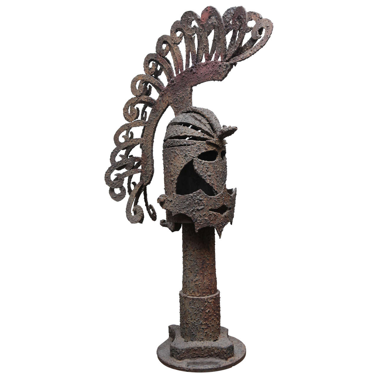 Iron Trojan Sculpture on Pedestal For Sale