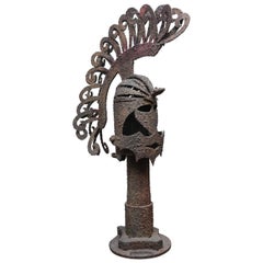 Vintage Iron Trojan Sculpture on Pedestal