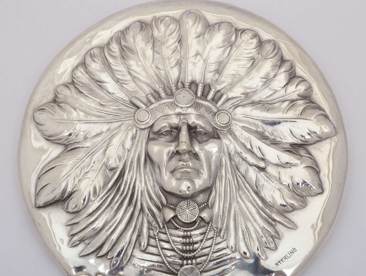 Art Nouveau Exceptional Unger Brothers Native American Sterling Mirror