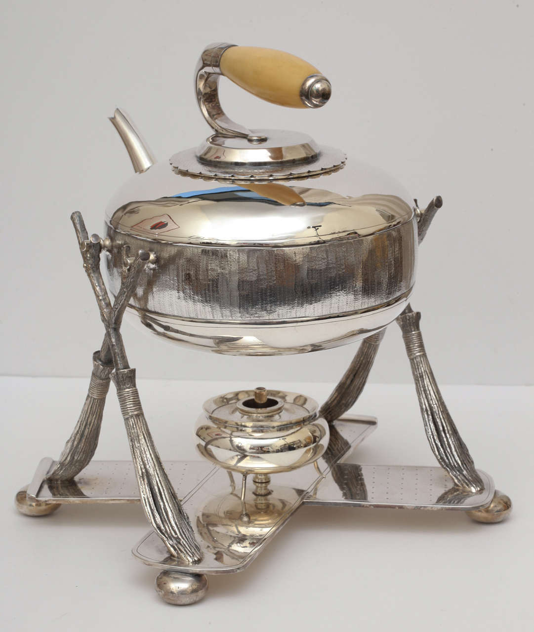 19th Century Silver Curling Stone Teapot with Warmer