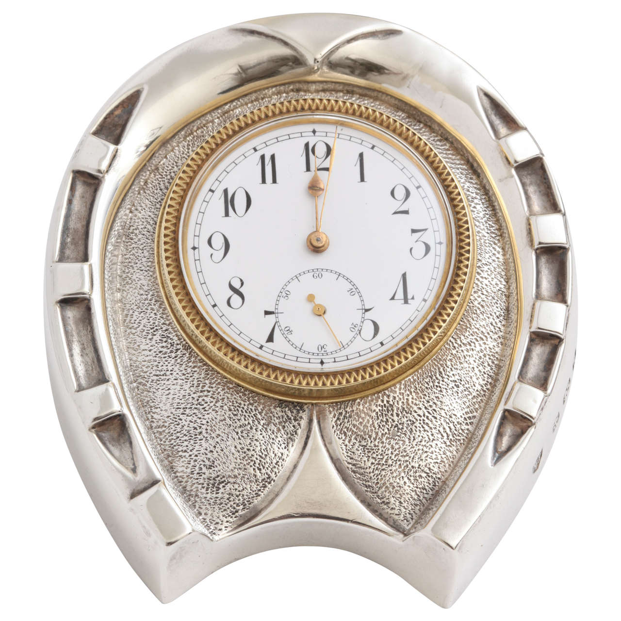Sterling Silver Horseshoe Clock by Douglas Clock Co. at 1stDibs