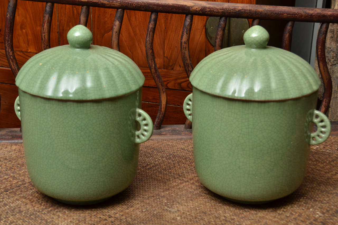 Pair of Celadon Ginger Jars