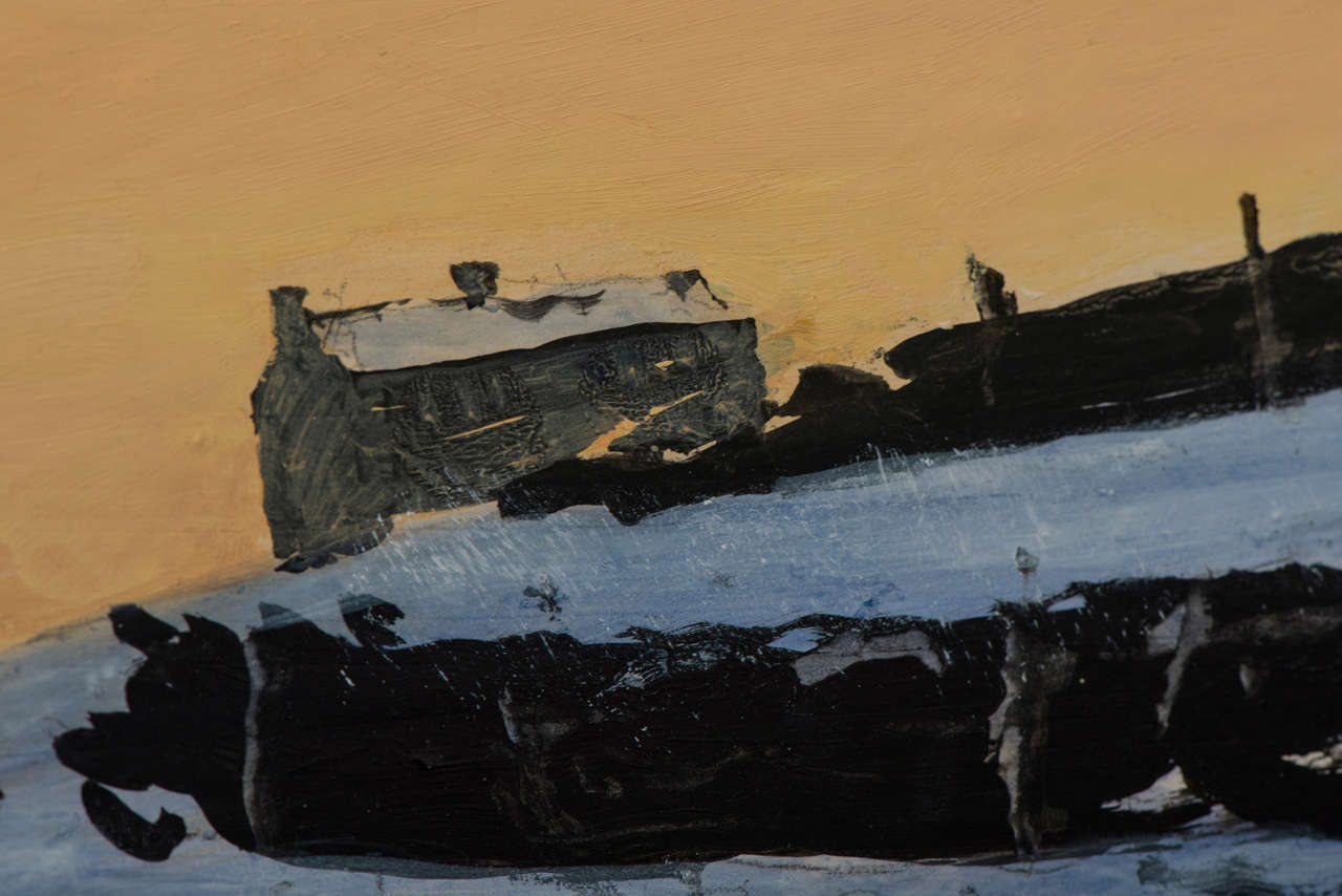 Board Peter Brook landscape painting oil on board, England circa 1970 For Sale