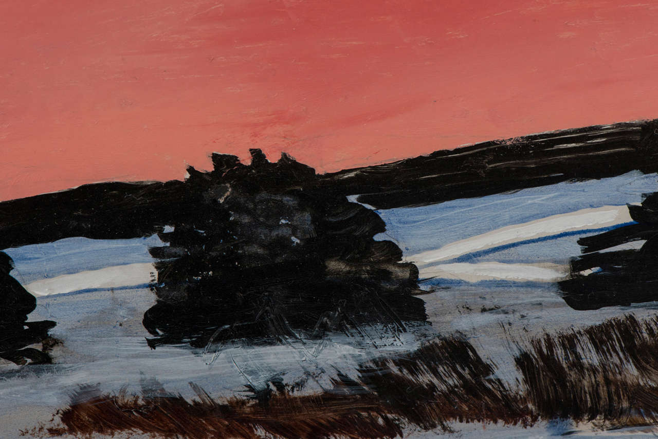 Board Peter Brook landscape painting oil on board, England circa 1971 For Sale