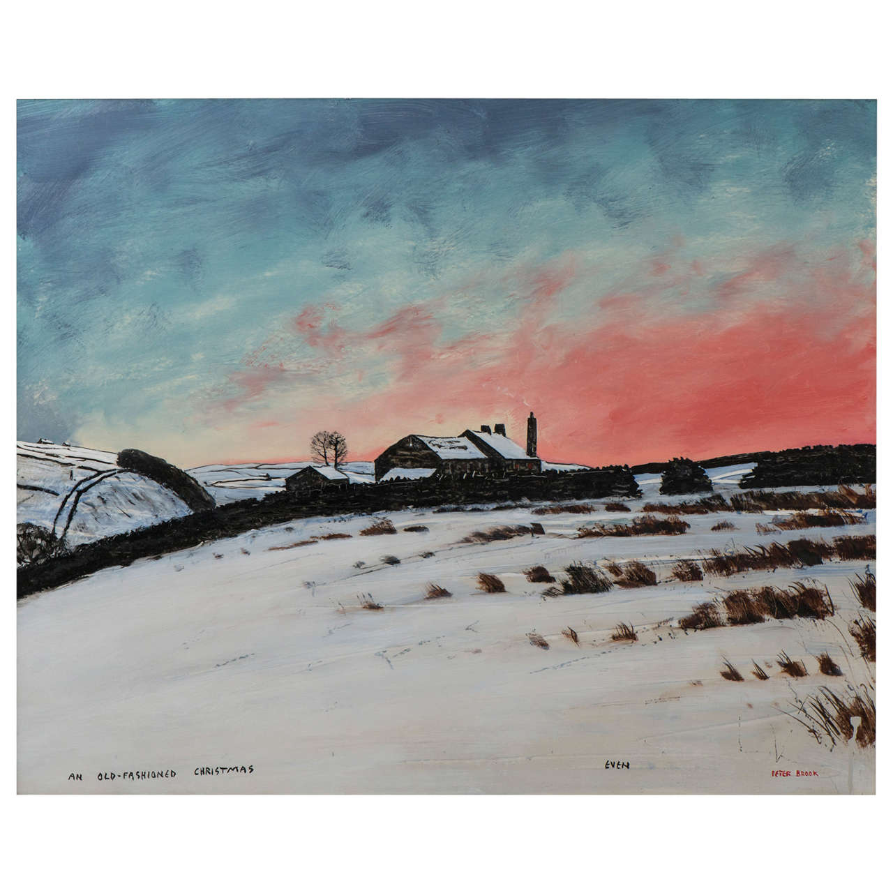 Peter Brook landscape painting oil on board, England circa 1971 For Sale