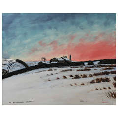 Retro Peter Brook landscape painting oil on board, England circa 1971