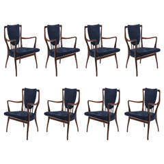 Set of Eight Indian Rosewood Dining Chairs Designed by Andrew J. Milne