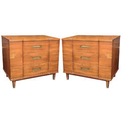 Two Walnut Three-Drawer Chests by John Widdicomb Two Walnut Three-Drawer Chests by John Widdicomb