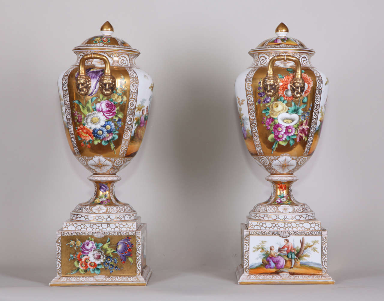 Late 18th Century Germain Gotha pair of hand painted and gilt porcelain vases