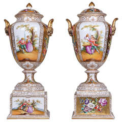 Late 18th Century Germain Gotha pair of hand painted and gilt porcelain vases