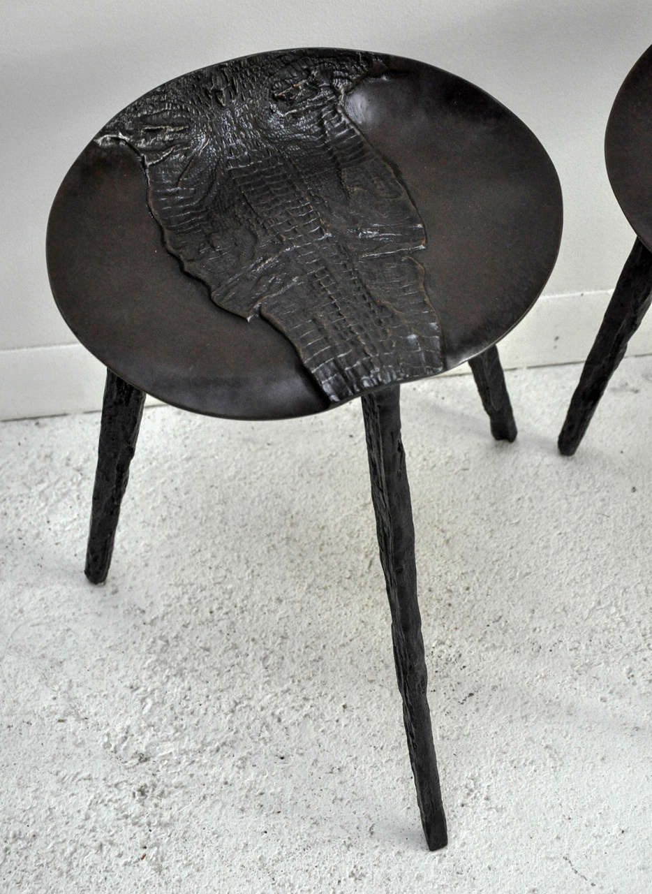 Contemporary Pair of Brass Alligator Stools