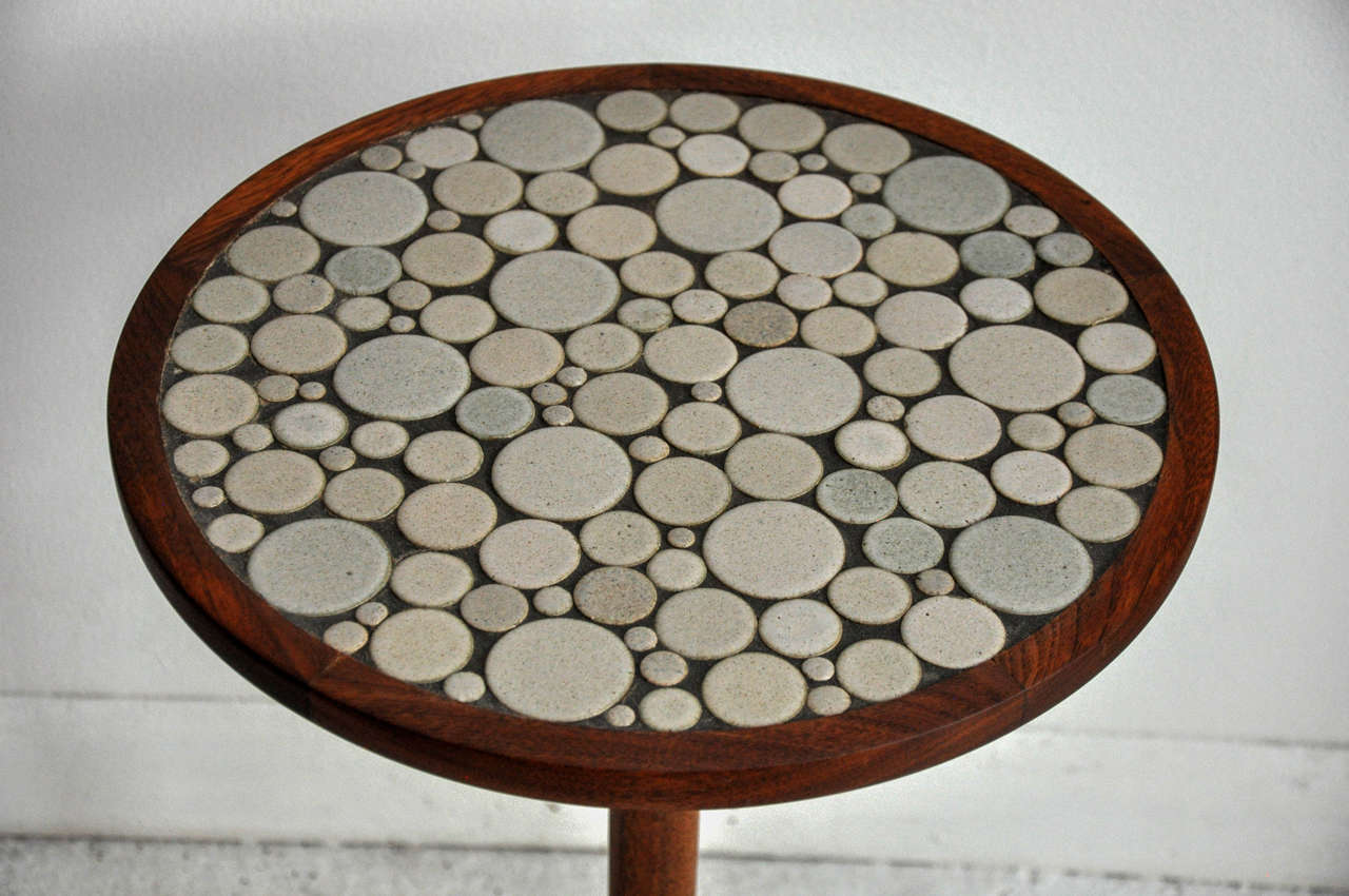 Ceramic Tile-Top Round Side Table by Gordon Martz In Good Condition In Phoenix, AZ