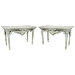 Pair of Monumental French Painted Marble-Top Console Tables 2