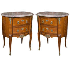 Pair of French Louis XV Style Marble-Top Kidney Shaped Commodes