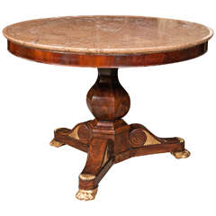 Russian Neoclassical Rosewood Marble-Top Center Table Bronze Claw Feet 