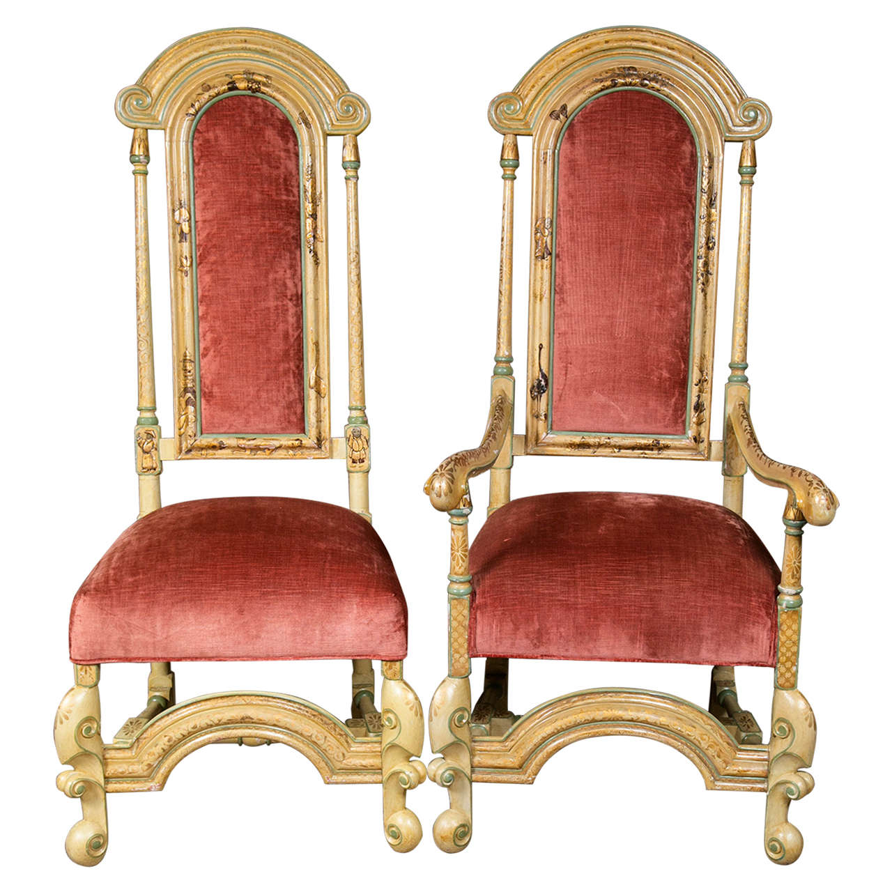 Set Ten Highly Decorative Custom French Chinoiserie Dining Chairs Louis XV Style