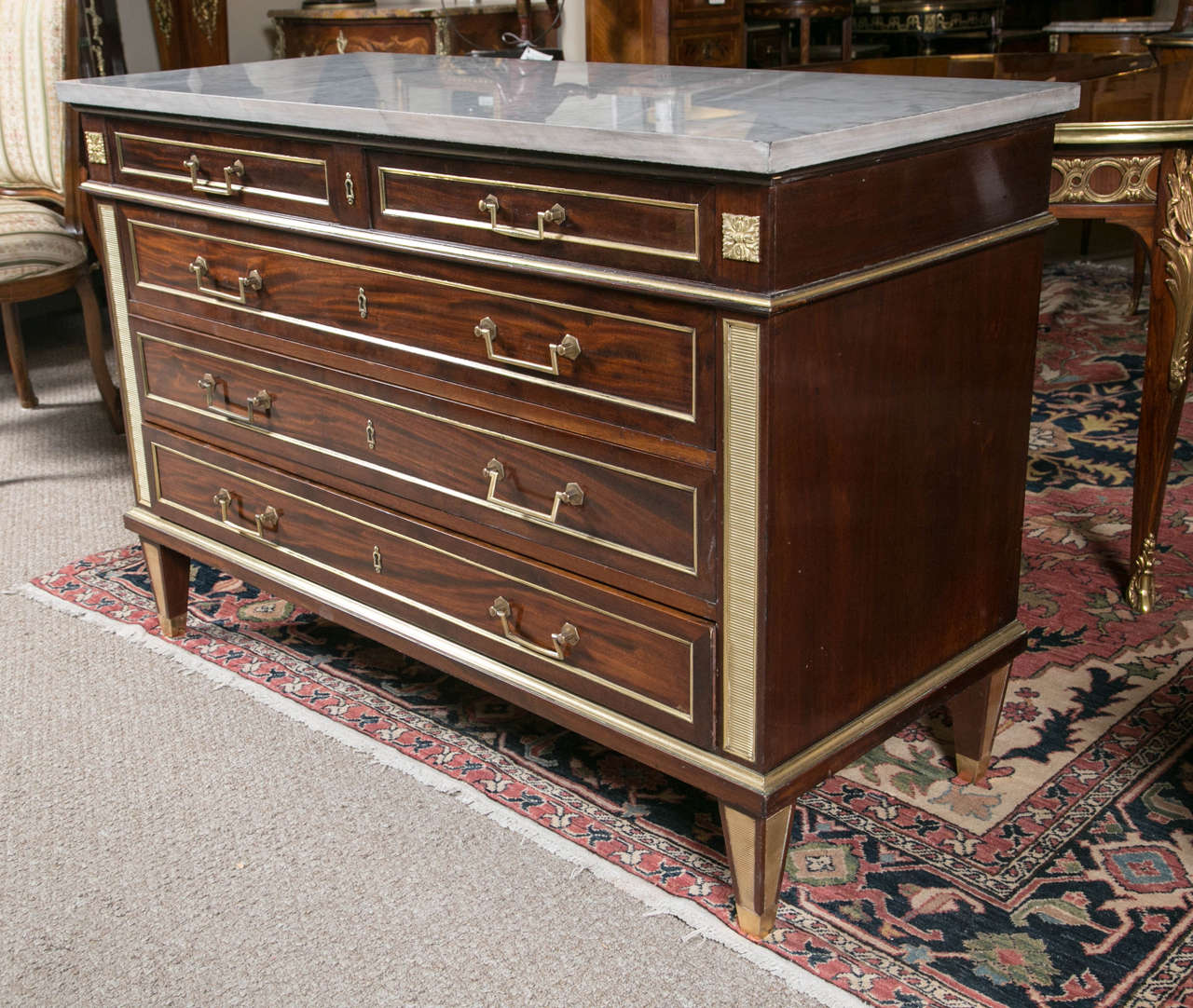 Russian Neoclassical Early 19th C Bronze-Mounted Marble-Top Commode Four Drawers 4