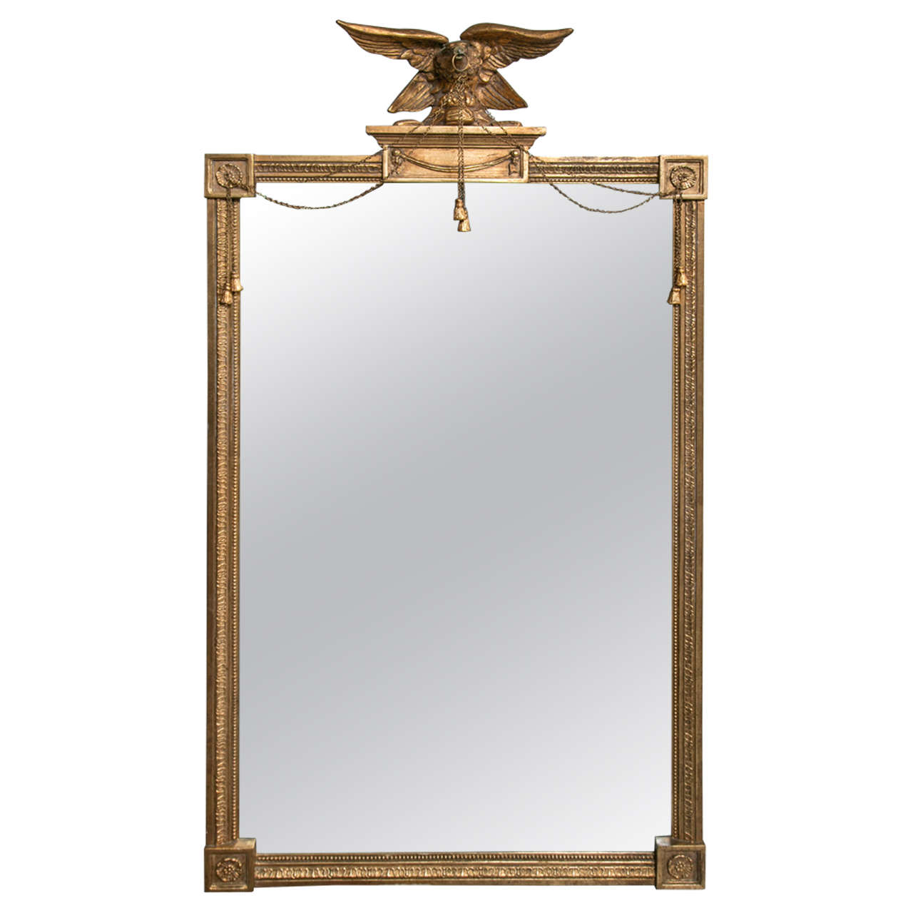 A Fine Federal Style Antique Mirror with Gilt Carved Eagle Exquisite Detail 