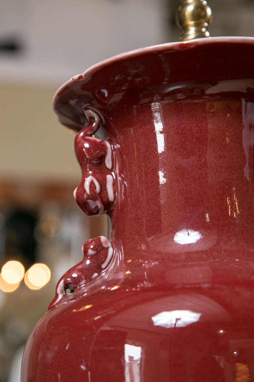 American Pair of Cinnabar Red Ginger Jars Mounted as Table Lamps