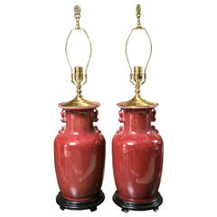 Antique Pair of Cinnabar Red Ginger Jars Mounted as Table Lamps
